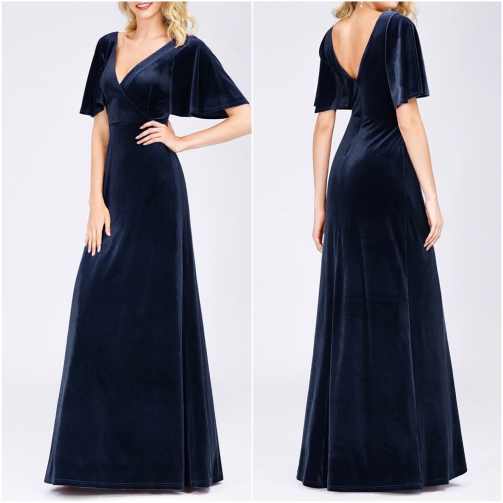 Velvet Off Shoulder formal party evening wedding prom Luxe dress - Picture 11 of 13